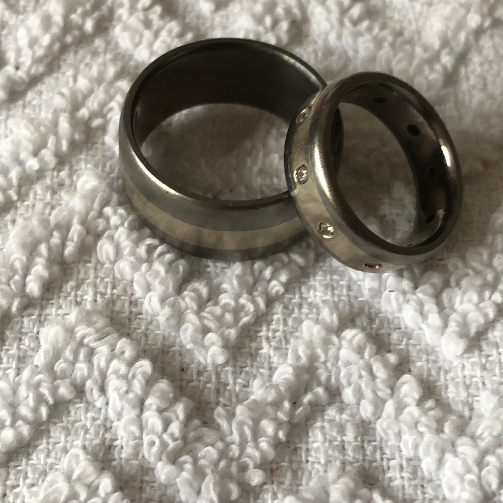 WEDDING BANDS Platinum Titanium & CZ Diamonds